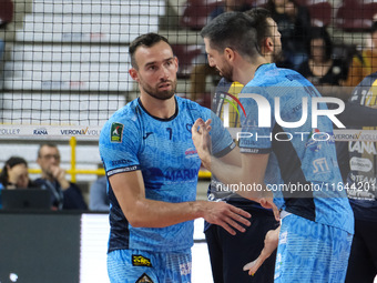 Jordi Ramon of Cisterna Volley celebrates after scoring a point during the match between Rana Verona and Cisterna Volley, regular season of...