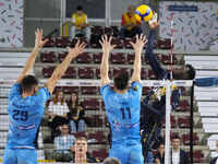 Noumory Keita of Rana Verona spikes the ball during the match between Rana Verona and Cisterna Volley in the regular season of the SuperLega...