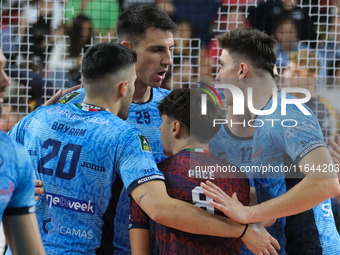 Cisterna Volley celebrates after scoring a point during the match between Rana Verona and Cisterna Volley in the regular season of the Super...