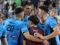 Cisterna Volley celebrates after scoring a point during the match between Rana Verona and Cisterna Volley in the regular season of the Super...