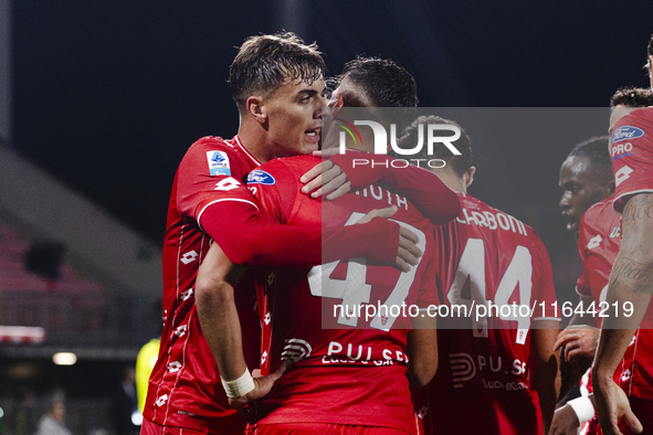 Daniel Maldini and Dany Mota celebrate the goal during the Serie A football match between AC Monza and AS Roma in Monza, Italy, on October 6...