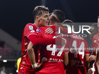 Daniel Maldini and Dany Mota celebrate the goal during the Serie A football match between AC Monza and AS Roma in Monza, Italy, on October 6...