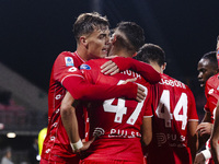 Daniel Maldini and Dany Mota celebrate the goal during the Serie A football match between AC Monza and AS Roma in Monza, Italy, on October 6...