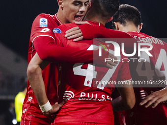 Daniel Maldini and Dany Mota celebrate the goal during the Serie A football match between AC Monza and AS Roma in Monza, Italy, on October 6...