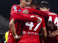 Daniel Maldini and Dany Mota celebrate the goal during the Serie A football match between AC Monza and AS Roma in Monza, Italy, on October 6...