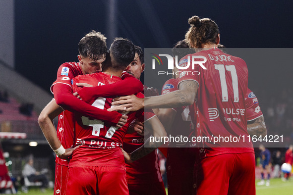 Daniel Maldini and Dany Mota celebrate the goal during the Serie A football match between AC Monza and AS Roma in Monza, Italy, on October 6...