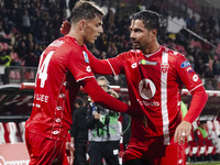 Daniel Maldini and Armando Izzo celebrate the goal during the Serie A football match between AC Monza and AS Roma at U-Power Stadium in Monz...