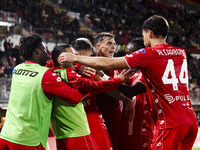 Dany Mota, Daniel Maldini, and Andrea Carboni celebrate after scoring a goal during the Serie A football match between AC Monza and AS Roma...