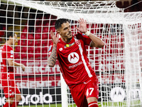 Dany Mota celebrates after scoring a goal during the Serie A football match between AC Monza and AS Roma at U-Power Stadium in Monza, Italy,...