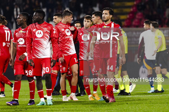 Daniel Maldini and Andrea Carboni are in action during the Serie A match between AC Monza and AS Roma at U-Power Stadium in Monza, Italy, on...