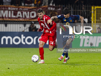 Daniel Maldini plays during the Serie A match between AC Monza and AS Roma at U-Power Stadium in Monza, Italy, on October 6, 2024. (