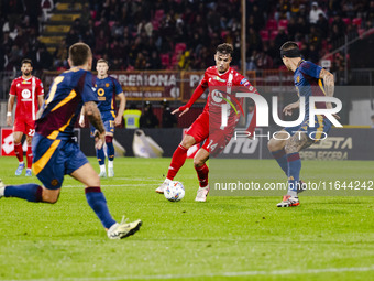 Daniel Maldini plays during the Serie A match between AC Monza and AS Roma at U-Power Stadium in Monza, Italy, on October 6, 2024. (