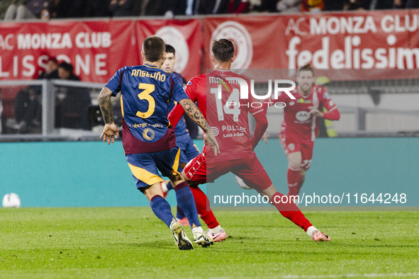 Daniel Maldini and Angelino play during the Serie A match between AC Monza and AS Roma at U-Power Stadium in Monza, Italy, on October 6, 202...