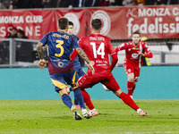 Daniel Maldini and Angelino play during the Serie A match between AC Monza and AS Roma at U-Power Stadium in Monza, Italy, on October 6, 202...