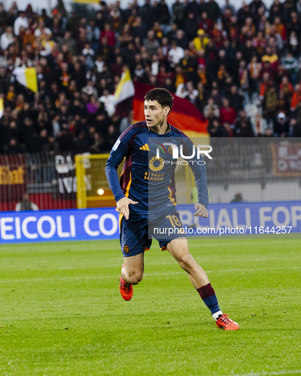 Matias Soule plays during the Serie A match between AC Monza and AS Roma at U-Power Stadium in Monza, Italy, on October 6, 2024 