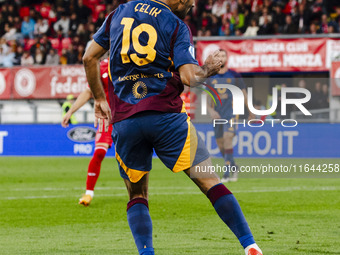 Zeki Celik plays during the Serie A match between AC Monza and AS Roma at U-Power Stadium in Monza, Italy, on October 6, 2024. (