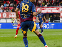 Zeki Celik plays during the Serie A match between AC Monza and AS Roma at U-Power Stadium in Monza, Italy, on October 6, 2024. (