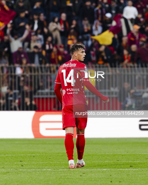 Daniel Maldini plays during the Serie A match between AC Monza and AS Roma at U-Power Stadium in Monza, Italy, on October 6, 2024. 