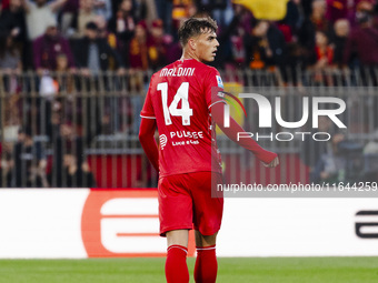 Daniel Maldini plays during the Serie A match between AC Monza and AS Roma at U-Power Stadium in Monza, Italy, on October 6, 2024. (