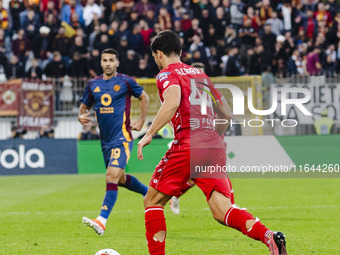 Andrea Carboni plays during the Serie A match between AC Monza and AS Roma at U-Power Stadium in Monza, Italy, on October 6, 2024. (