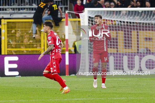 Daniel Maldini plays during the Serie A match between AC Monza and AS Roma at U-Power Stadium in Monza, Italy, on October 6, 2024. 