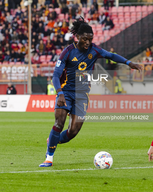 Manu Kone plays during the Serie A match between AC Monza and AS Roma at U-Power Stadium in Monza, Italy, on October 6, 2024 