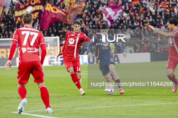 Matias Soule plays during the Serie A match between AC Monza and AS Roma at U-Power Stadium in Monza, Italy, on October 6, 2024 