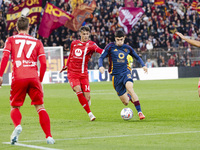 Matias Soule plays during the Serie A match between AC Monza and AS Roma at U-Power Stadium in Monza, Italy, on October 6, 2024 (