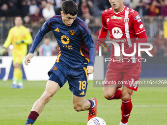 Matias Soule and Daniel Maldini play during the Serie A match between AC Monza and AS Roma at U-Power Stadium in Monza, Italy, on October 6,...