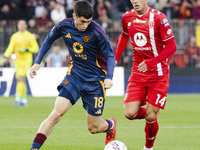 Matias Soule and Daniel Maldini play during the Serie A match between AC Monza and AS Roma at U-Power Stadium in Monza, Italy, on October 6,...