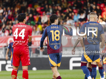 Matias Soule plays during the Serie A match between AC Monza and AS Roma at U-Power Stadium in Monza, Italy, on October 6, 2024 (