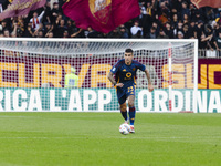 Gianluca Mancini plays during the Serie A match between AC Monza and AS Roma at U-Power Stadium in Monza, Italy, on October 6, 2024. (