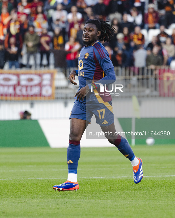 Manu Kone plays during the Serie A match between AC Monza and AS Roma at U-Power Stadium in Monza, Italy, on October 6, 2024 