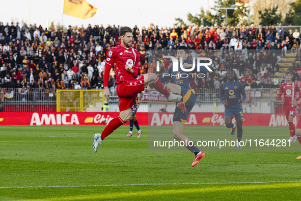 Matias Soule plays during the Serie A match between AC Monza and AS Roma at U-Power Stadium in Monza, Italy, on October 6, 2024 