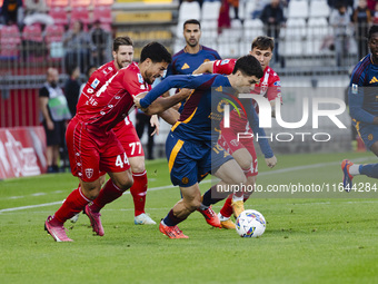 Matias Soule plays during the Serie A match between AC Monza and AS Roma at U-Power Stadium in Monza, Italy, on October 6, 2024 (