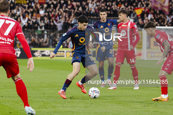 Matias Soule plays during the Serie A match between AC Monza and AS Roma at U-Power Stadium in Monza, Italy, on October 6, 2024 