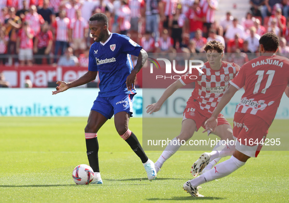 Inaki Williams and Ladislav Krejci play during the match between Girona FC and Athletic Club, corresponding to week 9 of LaLiga EA Sport, at...