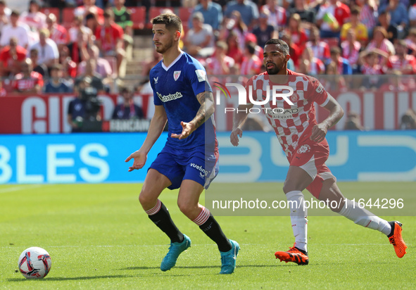 Oihan Sancet and Arnaut Danjuma play during the match between Girona FC and Athletic Club, corresponding to week 9 of LaLiga EA Sport, at th...