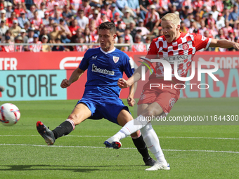 Donny van de Beek and Dani Vivian play during the match between Girona FC and Feyenoord Rotterdam, corresponding to week 2 of the League Sta...