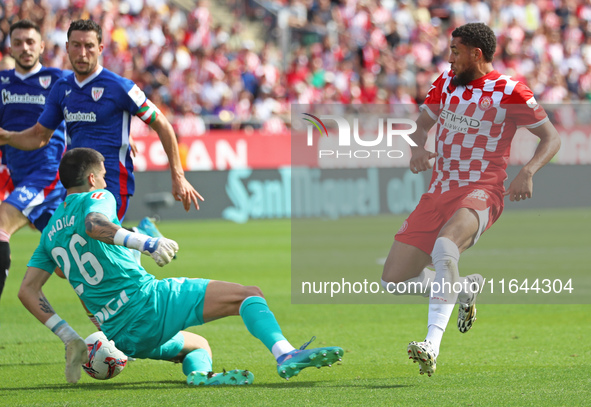 Alex Padilla and Arnaut Danjuma play during the match between Girona FC and Athletic Club, corresponding to week 9 of LaLiga EA Sport, at th...