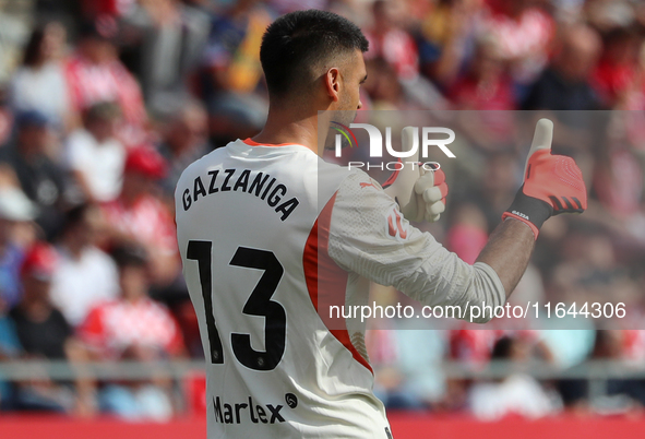 Paulo Gazzaniga plays during the match between Girona FC and Athletic Club, corresponding to week 9 of LaLiga EA Sport, at the Montilivi Sta...