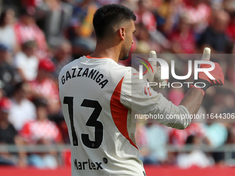 Paulo Gazzaniga plays during the match between Girona FC and Athletic Club, corresponding to week 9 of LaLiga EA Sport, at the Montilivi Sta...