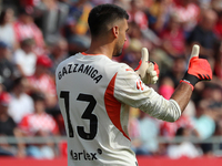 Paulo Gazzaniga plays during the match between Girona FC and Athletic Club, corresponding to week 9 of LaLiga EA Sport, at the Montilivi Sta...