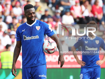 Inaki Williams plays during the match between Girona FC and Athletic Club, corresponding to week 9 of LaLiga EA Sport, at the Montilivi Stad...