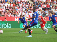 Inaki Williams misses a penalty during the match between Girona FC and Athletic Club in week 9 of LaLiga EA Sport at the Montilivi Stadium i...