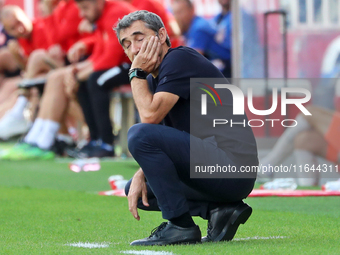 Ernesto Valverde coaches during the match between Girona FC and Athletic Club, corresponding to week 9 of LaLiga EA Sport, at the Montilivi...