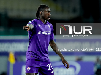 Moise Kean of ACF Fiorentina gestures during the Serie A Enilive match between ACF Fiorentina and AC Milan at Stadio Artemio Franchi on Octo...