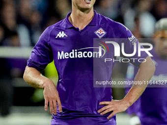 Albert Gudmundsson of ACF Fiorentina reacts during the Serie A Enilive match between ACF Fiorentina and AC Milan at Stadio Artemio Franchi o...