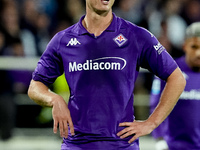 Albert Gudmundsson of ACF Fiorentina reacts during the Serie A Enilive match between ACF Fiorentina and AC Milan at Stadio Artemio Franchi o...