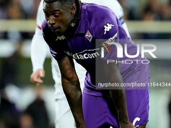 Moise Kean of ACF Fiorentina looks dejected after missing the penalty kick during the Serie A Enilive match between ACF Fiorentina and AC Mi...